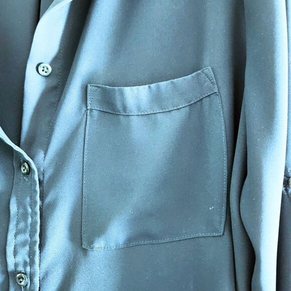 Apt 9 Darkest Green Button Down Roll Tab Sleeve Blouse Size Large - Picture 3 of 5